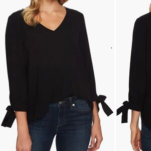 CeCe Black V-Neck Blouse with Tie Sleeves